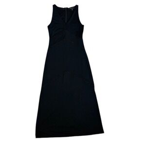 Banana Republic Black Ladder Lace Panel Ponte Maxi Dress Sleeveless V Neck Sz‎ 6